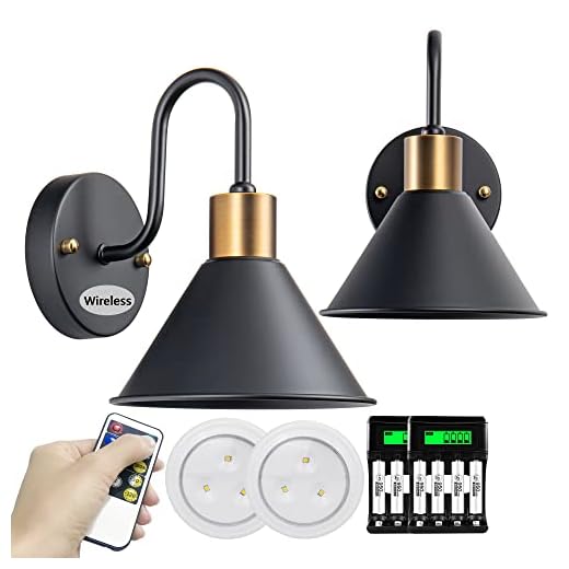 Industrial Battery Operated Wall Sconce Lamps Lighting Fixture with remote, Black Farmhouse Gooseneck Barn Light, Indoor Wireless Wall Light For Bedroom, Easy No Wire Install, Batteries Included