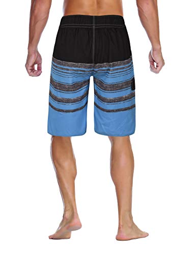 Ninovino Men's Short Swim Trunks With Lining Beach Water Sports Stripe Quick Dry Swim Trunks Blue 38 #TOP2
