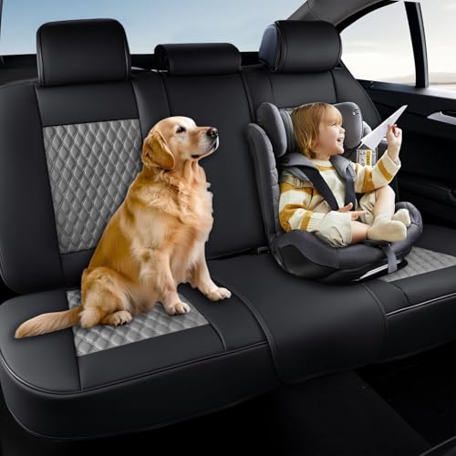 Image of Coverado Leather Rear Seat Covers for Cars, Waterproof Back Seat Cover, Universal Automotive Seat Cushion Protector for Most Cars Trucks SUV (Black&Gray)