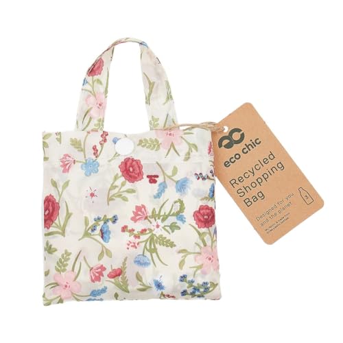 ECO CHIC Lightweight Foldable Reusable Shopping Bag Water Resistant Tote Bag (Floral Beige) - Image 2