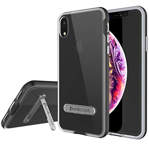PunkCase for iPhone XR Case [Lucid 3.0 Series] [Slim Fit] [Clear Back] Armor Cover w/Integrated Kickstand, Anti-Shock System & PUNKSHIELD Screen Protector for iPhone XR [Black]