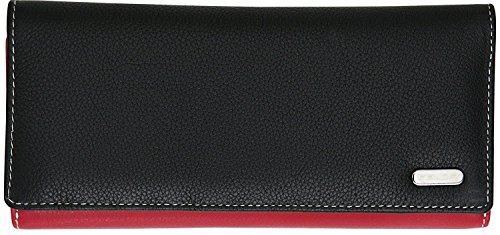 Felda - Damen Geldbörse mit 23 Kartenfächern & Münzfach - RFID-Blocker - aus Echtleder - längliches Format - Schwarz Mehrfarbig