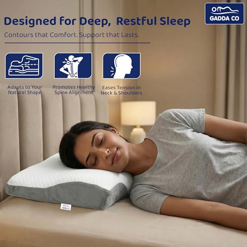 Image of GADDA CO Cervical Pillow for Neck Pain - Orthopedic Memory Foam Pillow for Spondylitis, Neck & Shoulder Pain Relief, Butterfly Design, 18.5x10.5x3.5 in, White & Grey, 2-Year Warranty- Pack of 2