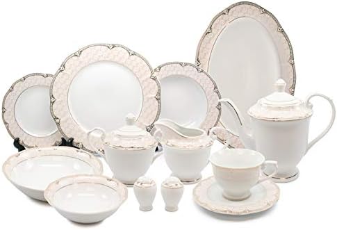 Royalty Porcelain Vintage Antique Gold 57-pc Dinnerware Set 'Sandra', Premium Bone China