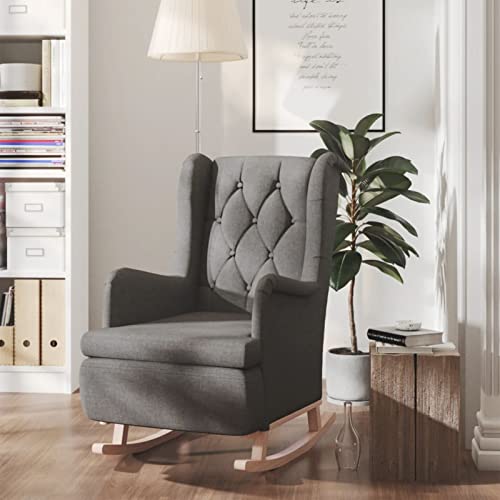 Sufrk Sillón con Patas mecedoras Madera de Caucho Tela Gris Oscuro Butacas PequeñAs para Habitacion