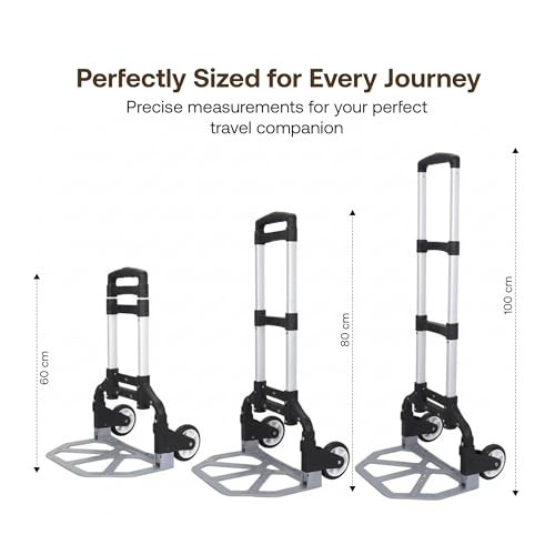 Image of BonKaso Folding Hand Truck 70Kg Capacity | Heavy-Duty Luggage Trolley with Telescopic Handle | Lightweight Collapsible Cart for Travel, Home & Office Use (40x41x100cm) Silver