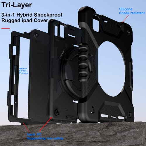 Andnary Case for 2024 iPad mini 7 A17 Pro/2021 Mini 6 8.3 Inch Case with Built-in Pencil Holder/360° Rotating Handle Stand, Drop-Proof Cover for iPad mini 7th/6th Generation 8.3", Black