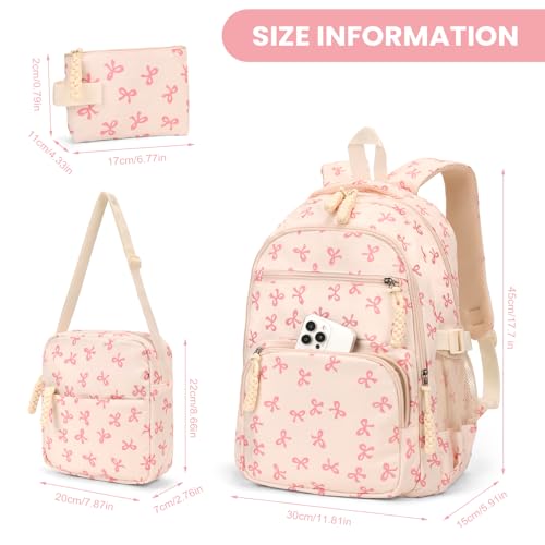 Cohawk Bow Backpack for Women Coquette Aesthetic Nylon Rucksack Cute Kawaii Backpack 3Pcs Set With Bow Pattern by Cohawk - Used condition - Image 7