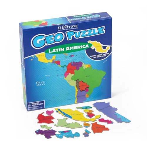 GeoToys GeoPuzzle, Latin America Shaped Jigsaw Puzzles, 50 Pc Geography Puzzle, Geography Game, Map Puzzle - Jigsaw Puzzles for Kids Ages 6-9 Years Old, Stocking Stuffers for Kids