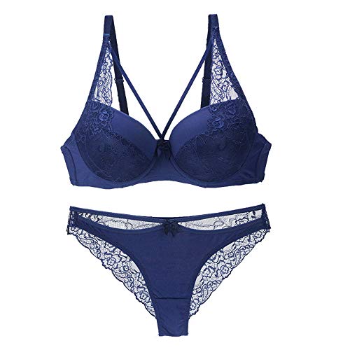 Women Lace Medium Cup Bra And Panty Set Petite Size Underwire Everyday Bras Blue #TOP12