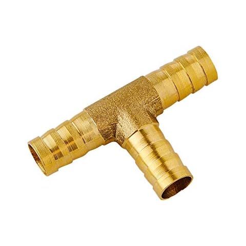 Quickun Brass Barb Fitting Tee, 1/2" x 1/2" x 1/2" ID Hose Barb, Branch Tee 3 Ways Barbed Hose Fitting Adapter Splicer Joint Union Cover