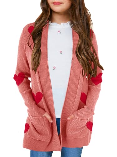Image of Girls Cardigan Kids Open Front Oversized Sweater with Pockets | Casual Cardigans, Soft Knit, Long Sleeve, Uniform Cardigan for Girls, 7-14 Years