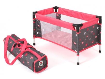 Lit Parapluie de Voyage Papillons, Rose - pour Poupon et Poupee 50 cm Max - mobilier, Accessoire de Jeu - Set Jouet Fille et Carte