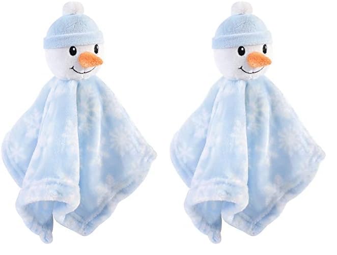 Image of Hudson Baby Unisex Baby Animal Face Security Blanket, Snowman, One Size (Pack of 2)