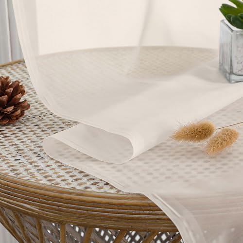 Chyhomenyc Extra Long Cream Sheer Curtains 108 Inches Long 2 Panels, Light Filtering Cream Curtains for Living Room, Soft Gentle Voile Rod Pocket Bedroom Window Drapes, 59Wx108L Inch, 9FT, 2PCS - Image 6