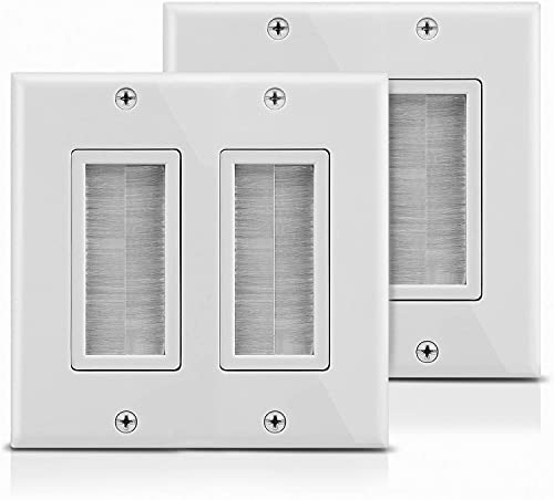 2 Pack Universal Double Brush Passthrough Wall Plate for All of Your Audio Video Cables HDMI, Streaming Cables, Cat 5, Cat6 Network and Gaming Cables