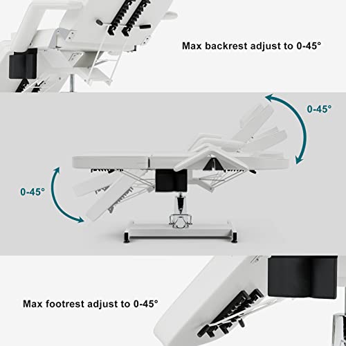 Paddie Hydraulic Facial Bed Tattoo Chair Height Adjustable Swivel With Storage Pocket For Esthetician, Massage/Lash Extension/Microblading/Spa, White #TOP4