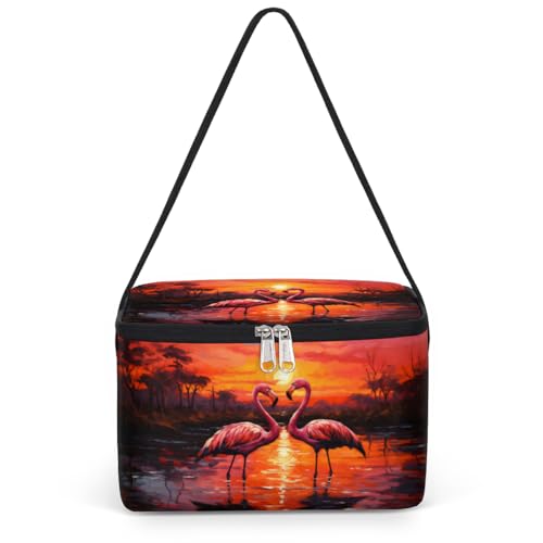 GzLeyigou Flamingo Lover Lunch Bags for Women Men 9 Cans, Hot & Cold Food Delivery Bag Insulated Grocery Bag Insulated Lunch Box Sunset Cooler Bag for Office Work Picnic Beach