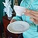 PULCHRITUDIE White Fine Porcelain 7 Oz Teacup Saucer Set, Sculpture Surface, Light Weight, Set of Four