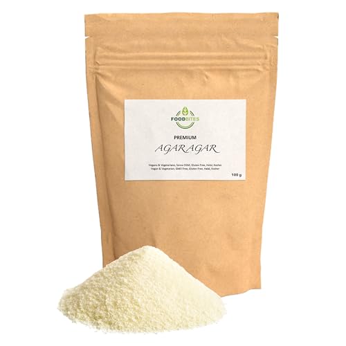 Food Bites Agar Agar Poudre Alimentaire 100g - Gélatine en Poudre Épaississant pour Desserts, Cuisine Moléculaire & Mixologie - Gelatine Vegetale 100% Pure...