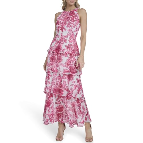 Image of Tommy Hilfiger Women's Sleeveless Halter Neck Tiered Skirt Maxi Dress