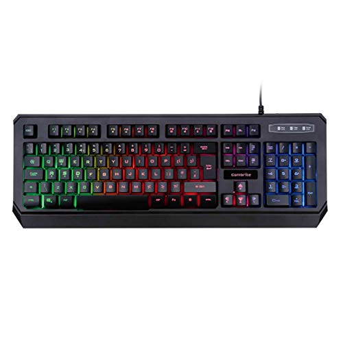 COMBRITE Teclado para videojuegos con retroiluminación RGB, USB con cable antifantasma, diseño inglés del Reino Unido Cover