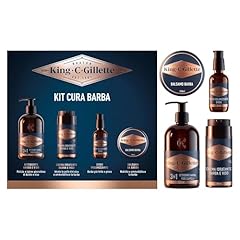 Idea Regalo - King C. Gillette Kit Cura Barba per Uomo, Profumata Ogni Giorno, Detergente 3in1 Barba E Viso 350ml, Balsamo 100ml, Siero Volumizzante 50ml E Crema Idratante 100ml
