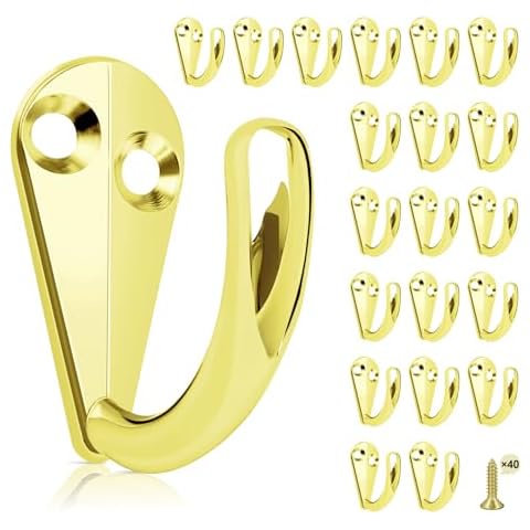 Tauno 20PCS Gold Wall Mounted Coat Hooks,Single Prong Wall Hooks for Hanging with 40 Screws，Heavy Duty Towel Hooks for Hanging Hat, Key, Robe, Coats, Scarf, Bag, Cap, Coffee Cup, Mugs Cover