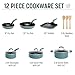 Goodful Ceramic Nonstick Pots and Pans Set, Premium Ceramic Coating Made without PFOA, PTFE or PFAS, Dishwasher Safe, 12-Piece, Turquoise
