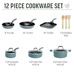 Goodful Ceramic Nonstick Pots and Pans Set, Premium Ceramic Coating Made without PFOA, PTFE or PFAS, Dishwasher Safe, 12-Piece, Turquoise - Image 2