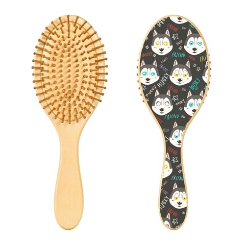 Cartoon Husky Star Dark Detangler Hair Brush for Women Men Wet & Dry Tangle-Free Curly Hair Detangling Brush with Soft Bristles Scalp Massager for All Hair Types Boys Girls