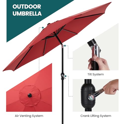 Image of OLIXIS 9FT Patio Umbrella Outdoor, Patio Table Umbrella 9 Feet Sun Shade for Pool, Beach, Outside Umbrellas with Tilt and Crank Button & Sturdy Ribs Waterproof for Deck, Terrace and Restaurant