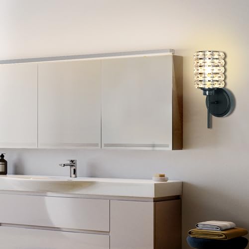 Image of MONKFISH Elegant Chrome Wall Sconce with Glass Shade WS80 Modern Wall Lamp, UL Listed Light Fixture for Bedroom, Bathroom, Living Room, Hallway, Staircase - Contemporary Indoor Lighting(Black)