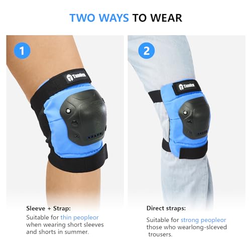 Tanden Skate Protective Gear Knee and Elbow Pads, Wrist Guards Blue for Adult Roller Skating & Skateboarding - Thumbnail 7