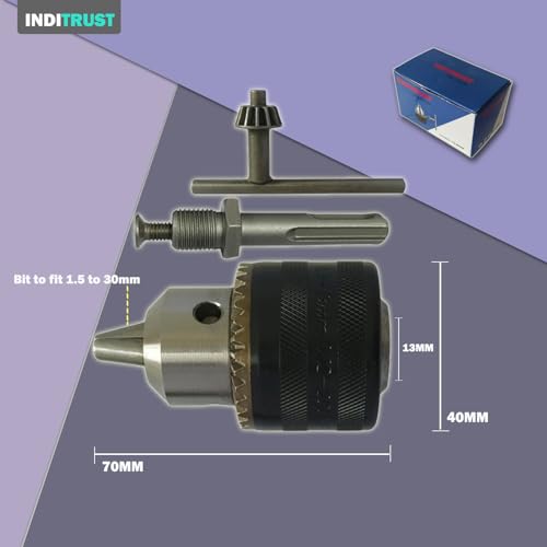 Image of Inditrust 1.5-13mm Capacity Drill Chuck Mount 3 /8-20UNF Quick Change Connect Conversion Chuck with 1 /2 Inch Socket Square Female Adapter (NOT FOR ANGLE GRINDERS)