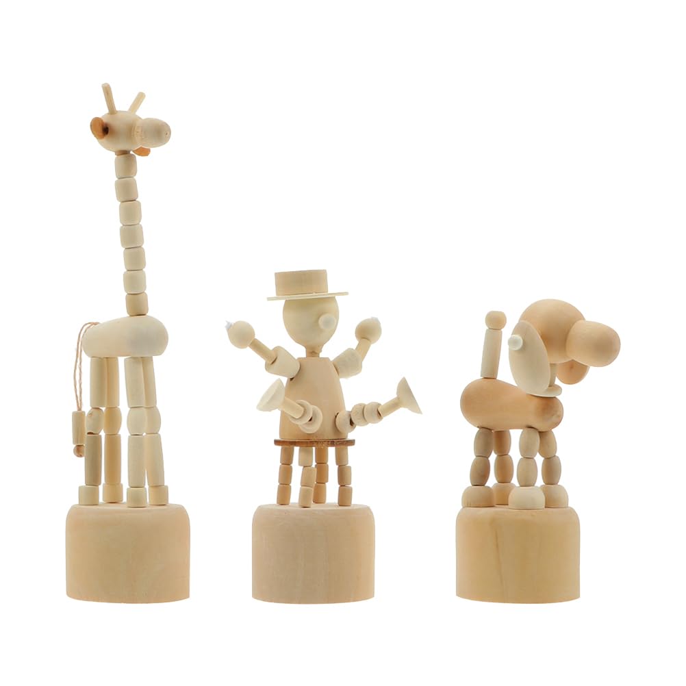 Abaodam 3Pcs Wooden Figurine Toy Wood Finger Puppets Giraffe Finger Puppets Dog Figurine Toy for DIY Crafts Painting Home Party Decorations Random Style