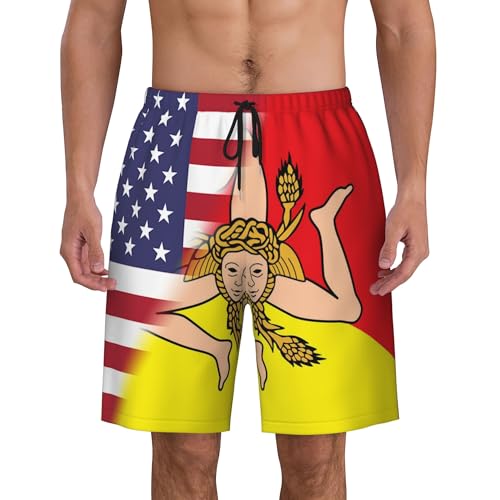American Flag and Sicilian Flag Mens Summer Seabeach Casual Shorts Seaside Surfing Swim Trunks Beach Pants4