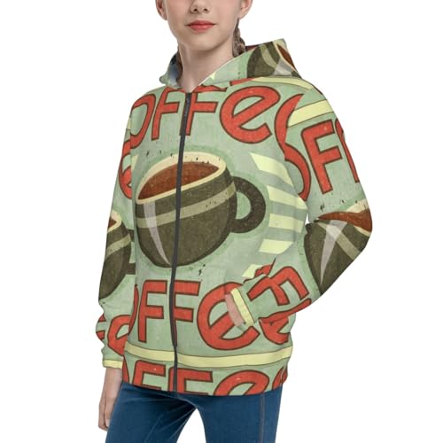 Retro Cover For Coffee Kids Pullover Hoodies Boys Zip Up Sweatshirts Girls Athletic Clothes with Pocket