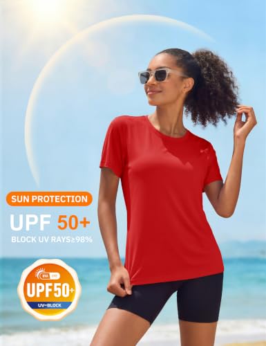 Image of MAGCOMSEN Women's Short Sleeve T-Shirts UPF 50+ Sun Protection Shirts Quick Dry Athletic Running Workout Tops Rash Guard