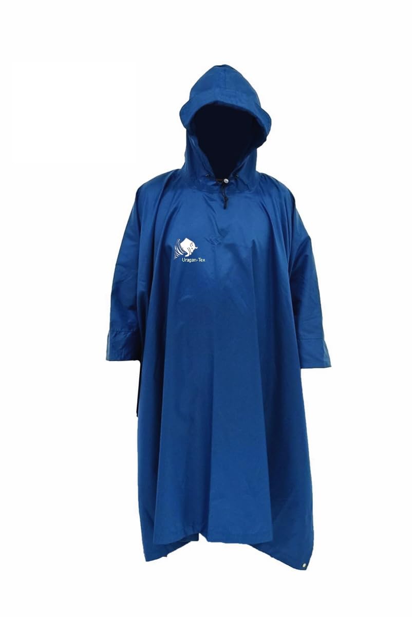 Generico URAGAN-TEX Poncho Impermeabile Traspirante, Doppio Strato, con Cappuccio, Blu