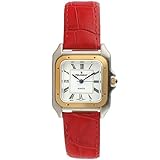 Peugeot Women Two-Tone Tank Shape Dress Watch with Designer Leather Wrist Band, Red