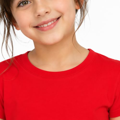 Image of Kids Round Neck Girls Tshirt | Short Sleeves | Natural Organic 100% Cotton Soft Comfortable Fabric | Plain Color Original Branded Half Sleeve | School t-Shirt for Girl Kid | Sleepwear Everyday Casual
