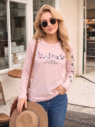 Image of JINTING Cat Shirts for Women - Loose Fit Lightweight Long Sleeve Graphic Autumn Outfits Printed Blouse Casual Tops
