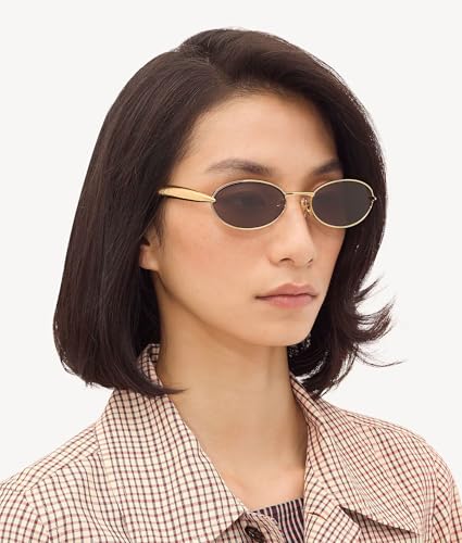 Retro Oval Small Sunglasses for Women Men - Trendy Vintage Gold Metal Sun Glasses2