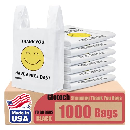 Glotoch 1000 Count Plastic Thank You T-shirt Bags Smile Face,