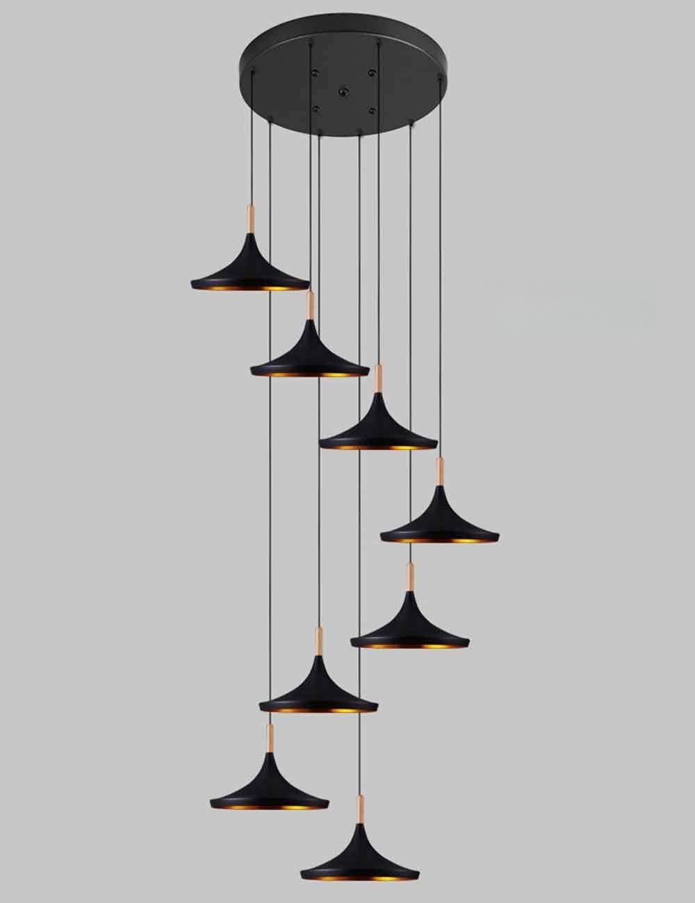 SXECAEPS Modern creative chandelier Staircase European Duplex Building Living Room Stair Long Nordic Villa Dining Lamp (Color : Black)