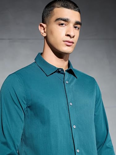 Image of TECHNOSPORT Men's Polyester Slim Fit Solid Casual Shirt with Ts Lytra