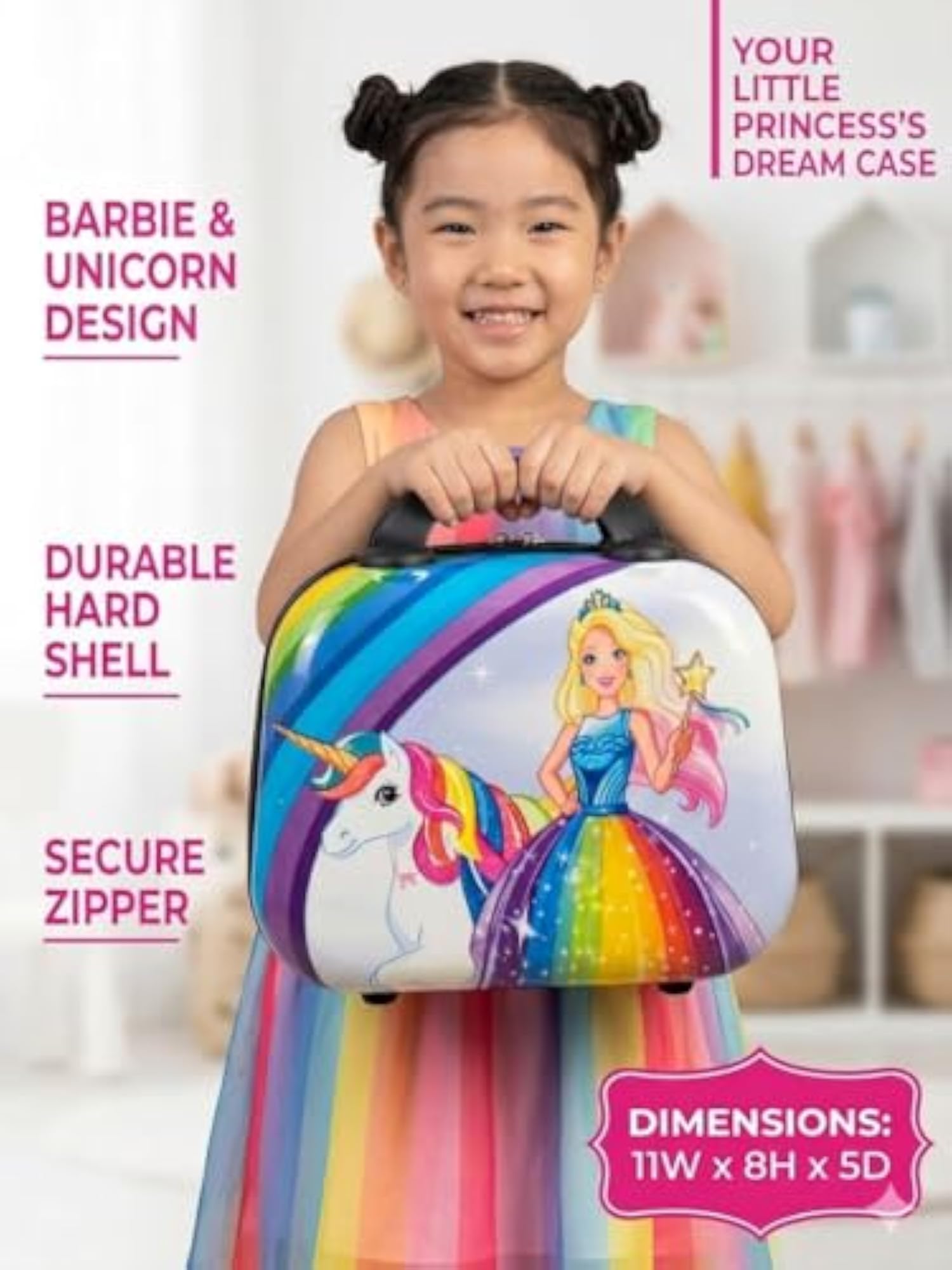 Girls' Princess Unicorn Rainbow Theme Hardshell Vanity Case