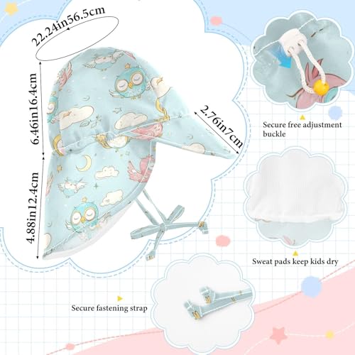 Cartoon Childish Cute Owl Blue Kids Sunhat Baby Boys Beach Play Hats Girls UPF 50+ Protection Wide Brim Traveling Swim4