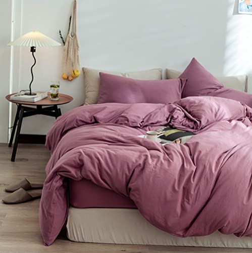 Doneus Jersey Knit Duvet Cover Set Solid Mauve Color Bedding Set Modern Soft Comforter Cover Queen Size Duvet Cover Set 3 Pieces With Zipper Closure, 1 Duvet Cover 90X90 Inches And 2 Pillow Cases #TOP1